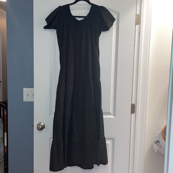 Black scope Neck short sleeve long cotton dress new - Picture 4 of 6